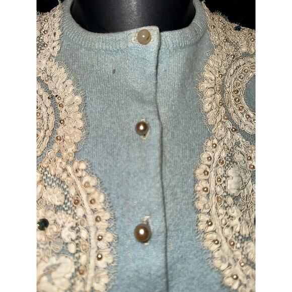 SPECTACULAR LINED VINTAGE LACE & JEWEL TRIM CARDIGAN SWEATER MUST SEE!! - Picture 4 of 13